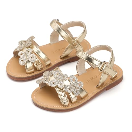 Image of PHIRAMIN Toddler Girl Sandals - Flower Girl Dress Shoes Open Toe Little Kid Flats