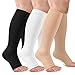 CTHH 3 Pack Open Toe Compression Socks for Women & Men, Toeless Knee High Stockings for Circulation Support, Black White Nude Small-Medium