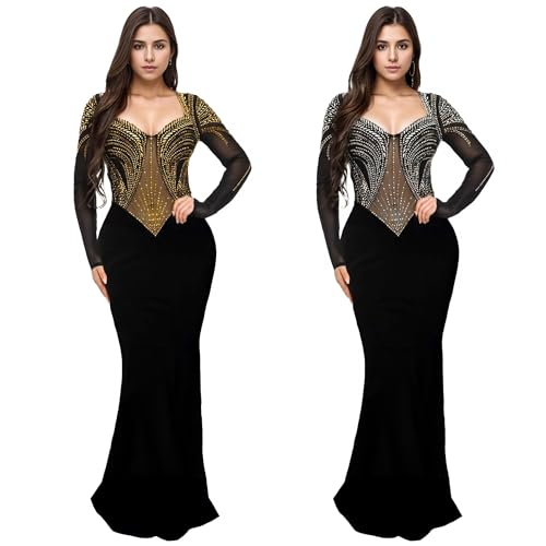 Image of PORRCEY Women's Sexy Elegant Rhinestone Bodycon Dress Hot Drilling Clubwear