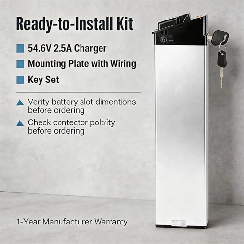 Image of 48V 10Ah Ebike Battery with Smart BMS & Safety Lock, 480Wh 13S4P 52-Cell Pack, Silver Aluminum - Powers 200W-350W Folding Electric Bikes, Compatible with SAMEBIKE KAISDA FIIDO M1 Pro (48-)