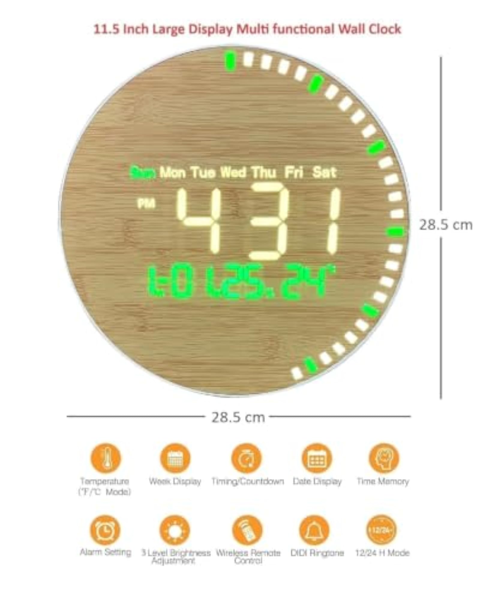 Wooden Design Digital Wall Clock with Remote Control