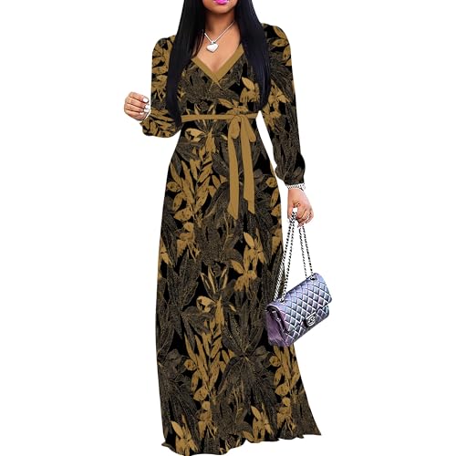 Image of PinkPatty Women's Long Sleeve Maxi Dress Plus Size Casual V Neck Wrap Dress with Pockets&Belt