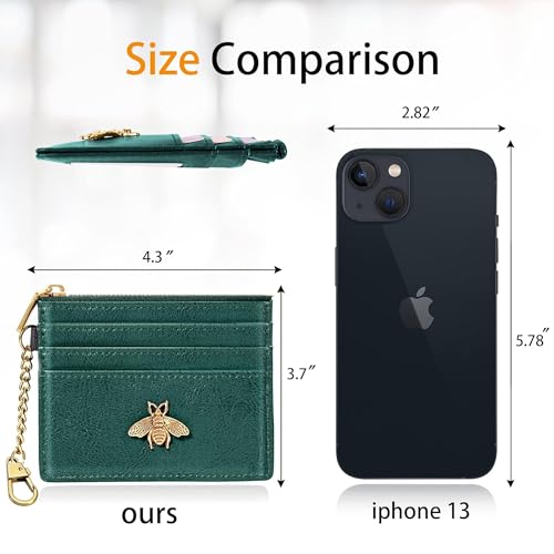 Image of SEAVILIA Card Holder Keychain Wallet for Women with ID Window RFID Coin Purse Bee Gifts Slim Minimalist Small Wallet, Green, 4.4 x 3.38 inches, Minimalist