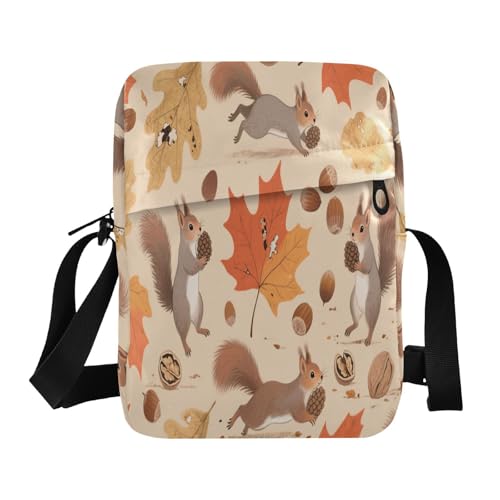 messenger bag for women men's shoulder bag Shoulder Handbag Adjustable Strap for business business- Cute Autumn Squirrel Leaves
