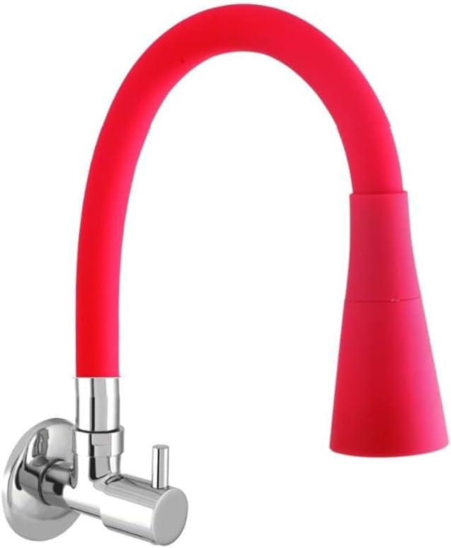 Azera Dual Flow Chrome Wall Mount Brass Kitchen Sink Tap with Flexible Neck | Dual Sprayer Function 2 Way Shower Foam and Flow for Home Restaurants RED