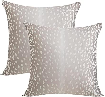 Set of 2 Antelope Pillow Covers, 20x20 Inch Soft Linen Faux Fawn Animal Print Modern Euro Throw Pillow Covers, Square Neutral Accent Pillow Case Sham for Couch Sofa Bedroom Decorative Brown and White