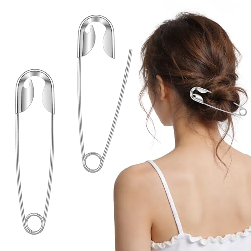 2-Pack Giant Safety Pin Hair Clip Mega Safety Pin Hair Clip Extra Large French Style Pins Shape Hairs Clips for Vintage Hairstyles French Style Hairs Stick