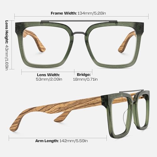 Image of Zeelool Retro Aviator Glasses For Men, Acetate Frame Eyeglasses with Wooden Temples and Spring Hinges Pascal ZJGX642196