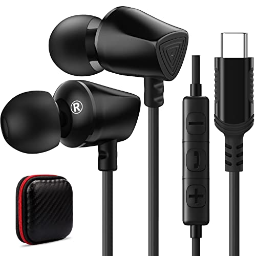 USB C Kopfhörer für Samsung A53 A33 S21 S20 FE S22 Ultra,In Ear Kopfhörer USB C Anschluss Headset mit Kabel Typ C Kopfhörer mit Mikrofon Ohrhörer für Xiaomi 11T 12 Pro OnePlus 10 9 Nord 2 Pixel 7 6a Cover