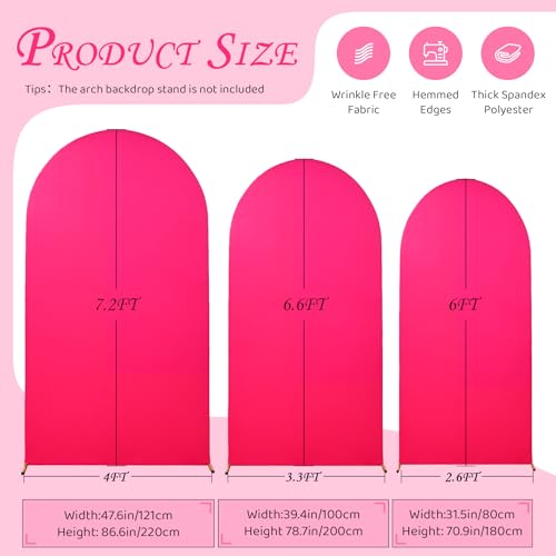 Image of Hot Pink Arch Backdrop Cover Set of 3 (7.2ft, 6.6ft, 6ft), Double-Sided Spandex Chiara Arch Frame Covers, Wrinkle-Free Vibrant Matte Fabric for Birthday Party Decor (No Stand)