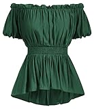 Renaissance Shirt for Women Plus Size Off Shoulder Ren Faire Tops Blouse Dark Green XL