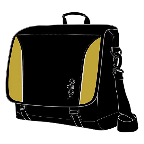 Sac bandoulière pour ordinateur robuste TOTTO Cromy bicolore noir et vert avec sangle réglable