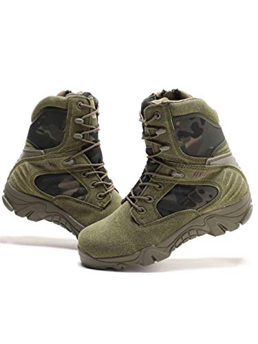 HARGLESMAN Men's Tactical Boots 8 Inches Combat Durable Military Work Desert Waterproof Jungle Boots with Zipper for Walking Outdoor Hiking Hunting Climbing Green US Size 8.52