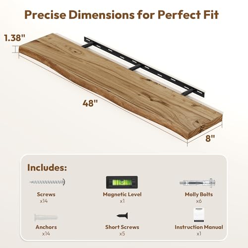 Image of Vivelove Wood Floating Shelves Live Edge 48 inch Set of 1, Natural