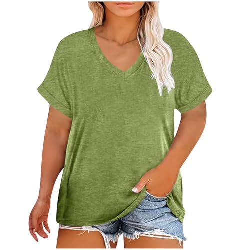 Camiseta Mujer Manga Corta Camisa Talla Grande Moda Casual Verano Color sólido Cuello en V Suelto Túnica Tops Algodón Elegante Fiesta T-Shirt Cómodo Basic Blusa tee Camisetas Ligero