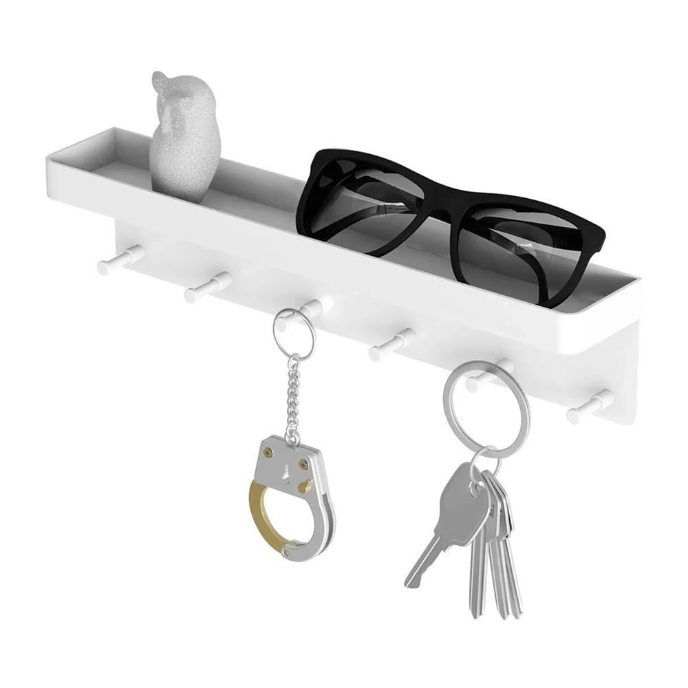 Cintre de vaisselle mural et porte-clés blanc avec étagère de rangement