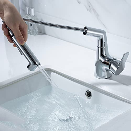 Grifo retráctil de latón cromado con caño 360° para baños modernos y funcionales 4