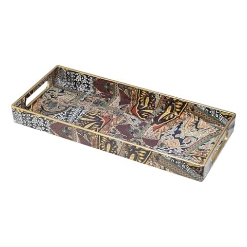 MAONAME Plastic Vanity Tray, Bathroom Counter Tray, Decorative Tray with Handles, Storage Dresser Tray Organizer for Toilet Tank, Jewelry, Makeup, 13.8" x 6" x 1.57" Cover