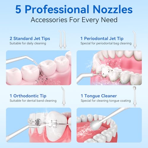 Water Flosser Teeth Pick, Cordless Dental Pick for Travel with 4 Modes & 5 Jet Tips, IPX7 Waterproof Portable & 300ML Larger Tank Rechargeable Oral Irrigator — view 4