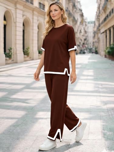 Image of TYSORT Women Casual Summer co ords Set Track Suit Oversized Top Baggy Pant,Top and Pajama Set