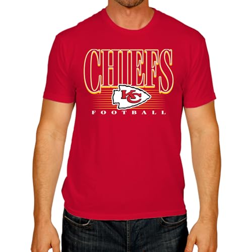 Team Fan Apparel NFL Adult Overtime Blueprint Tag-Less T-Shirt, Unisex Football Tee, Soft Comfortable Cotton, Retro Vintage (Kansas City Chiefs - Red, Medium)