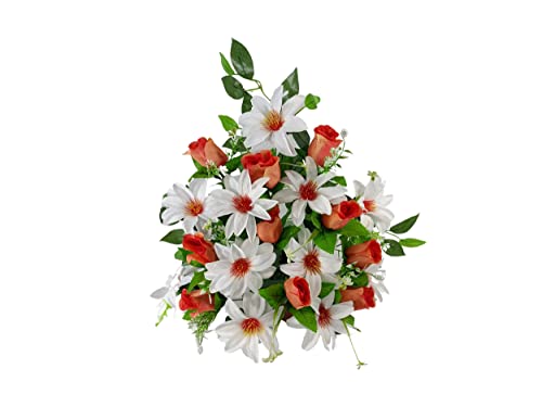 Composition florale artificielle de prestige dahlias blanc et orange - 2
