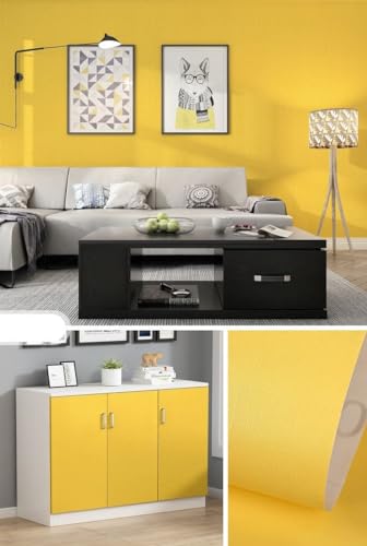 Image of Self Adhesive Decorative Peel Stick Waterproof Yellow Solid Wallpaper Wall Decor Removable Wall Paperr for Living Room Hall Decoration PVC Vinyl DIY Contact Paper Texture 45x304cm