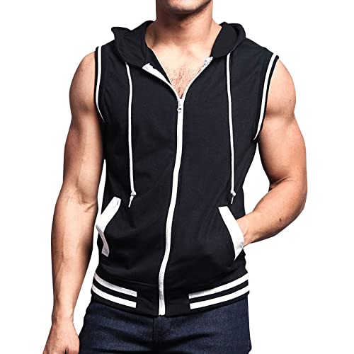 PODOLIXIA Camiseta deportiva para hombre, camiseta muscular, camiseta sin mangas, informal, sudadera transpirable, camiseta de tirantes de algodón, ropa interior de compresión, Negro , M