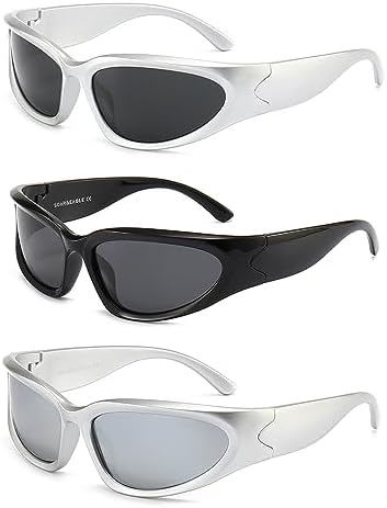 SOAR&EAGLE Y2K 3Pack Polarized sunglasses Wrap Around Men's Women's sunglasses Fashion Sport Shades Sun Glasses