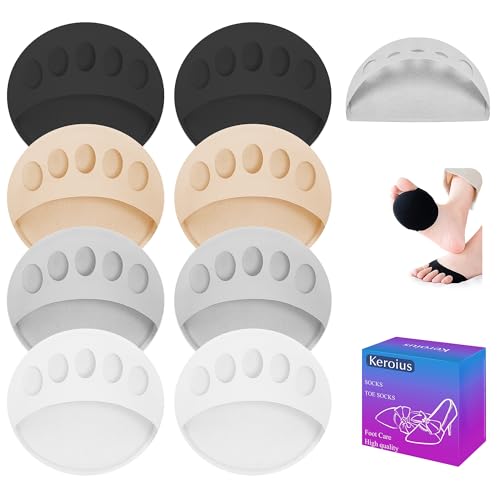 Image of 4 Pairs Honeycomb Fabric Forefoot Pads Women High Heels Invisible Socks High Heel Comfort Pads for Relieving Foot (Black Beige Gray White)