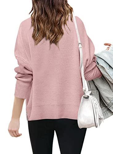 Batermoon Girls' Pullover Sweaters Long Sleeve Drop Shoulder Side Split Knit Tunic Tops 5-14 Years Pink #TOP1