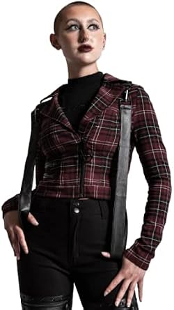 Killstar Freak Flag Strappy Punk Rock Goth Plaid Blood Tartan Jacket
