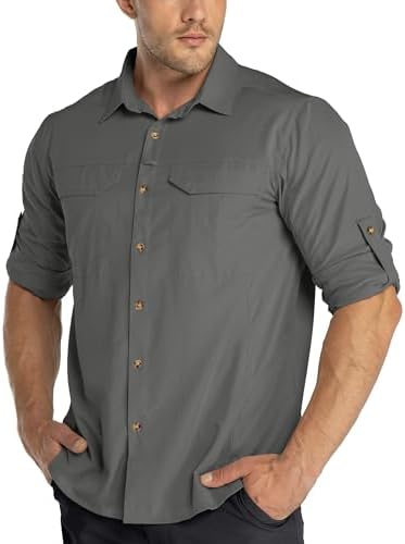 33,000ft Funktionshemd Herren UPF50+ UV-Schutz Langarm Outdoor Safari Hemd | Atmungsaktiv Funktionshemd, Mückenschutz Sommerhemd, Ärmel hochkrempelbar, Mesh-Entlüftung, Wandern Tre