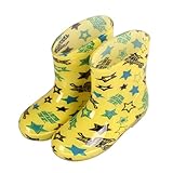 ENEN Botte de Pluie Enfant pour Garçon et Fille Taille 24 28 Bottes de Caoutchouc Enfant Fille Garçon Imperméable Antidérapant Semelle pour Maternelle l'École l'Extérieur Voiture (Étoile,24)