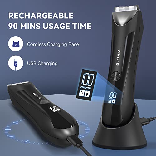 VINATO Electric Body Hair Trimmer - Manscape Ball Trimmer, Groin Hair Trimmer for Men, Waterproof Ball Shaver, USB Recharge Dock Replaceable Ceramic Blade, Male Hygiene Razor, 90 Mins Battery Life - Thumbnail 3