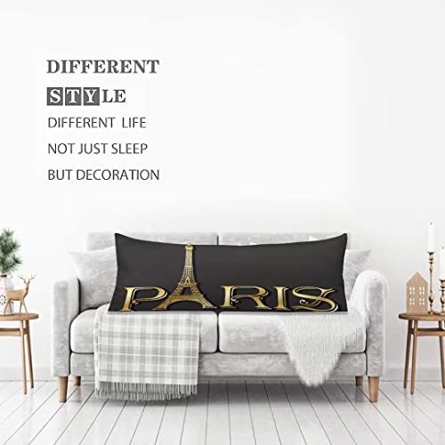 Paris Body Pillow Cover Eiffel Tower Paris Theme Decor Cushion Long Pillowcase With Zipper Decorative Bedding Pillow Cases Rustic Pillow Covers For Couch,Sofa,Bedroom,Home Gifts 20"X54",Black Golden #TOP1
