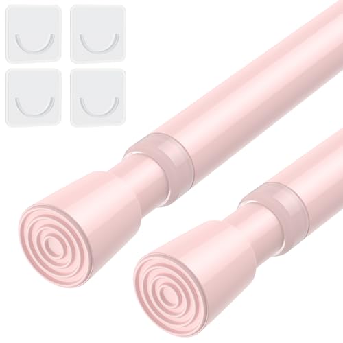 Image of AIZESI Spring Tension Rods Adjustable Tension Curtain Rod Small Tension Rod No Drilling Expandable Spring Loaded Curtain Tension Rod(Pink,26 inch to 39 inch-2Pcs)