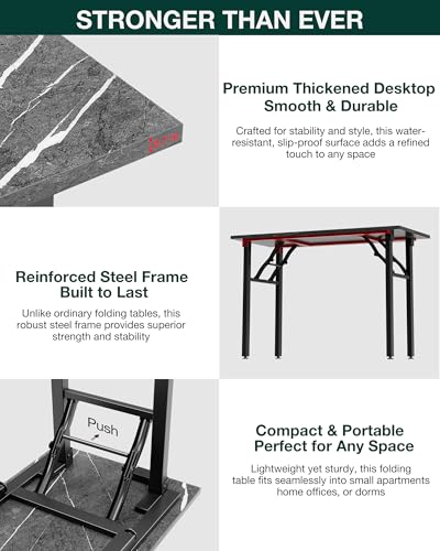 Image of Frylr Small Folding Computer Desk - 43.3 Inch Portable Table for Craft and Study, Lightweight Desk for Small Spaces, Foldable Laptop Table Built-in AC /USB Outlets for Convenience, Marble Greige