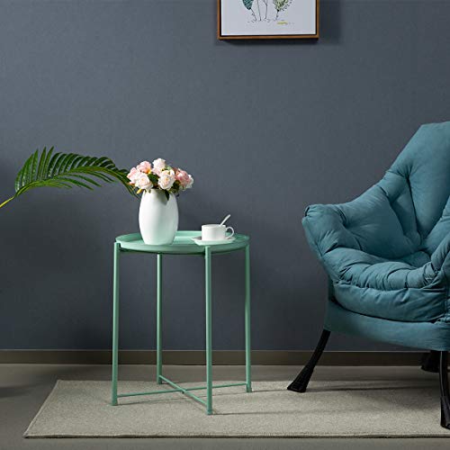 HollyHOME Tray Metal End Table, Sofa Table Small Round Side Tables, Anti-Rust and Waterproof Outdoor & Indoor Snack Table, Accent Coffee Table,(H) 20.28" x(D) 16.38", Mint Green - Image 7
