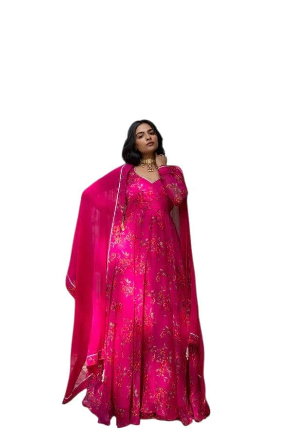 Image of KD Women's Anarkali Floral Printed Kurta Pent Set with Dupatta Anarkali Kurta for Women | Kurta Set | Ethnic Set | Dupatta Set