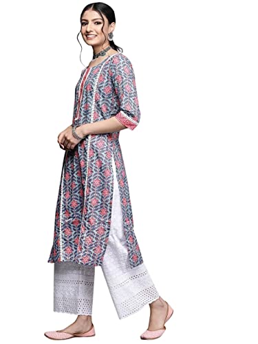 Image of Ayukta Women's Geometric Regular Cotton Printed Straight Kurta