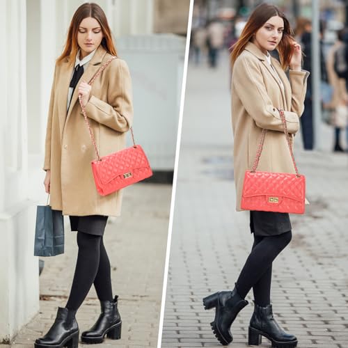 Image of Quilted Leather Crossbody Bags for Women Trendy Ladies Shoulder Purse Satchel HandBag with Chain Strap