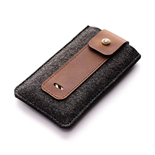 iPhone 12, 12 Pro, 12 Pro Max, 12 Mini, sleeve/case Brown vintage handmade Crazy Horse leather phone cover wool felt iPhone SE, 11 Pro Max, Xs Max, Xr, Xs, Samsung Galaxy S20/S10, Crazy Horse Craft