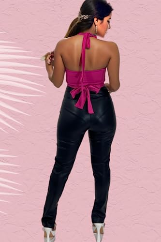 Halter Cross Neck Wrap Top (As1, Alpha, S, Regular, Regular, Standard, Hot Pink) #TOP5