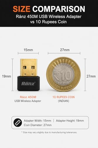 Image of Ranz USB WiFi Adapter for PC - 450Mbps 2.4GHz Wireless Dongle for Desktop & Laptop | Plug & Play | Windows 11 /10 /8 /7 | Compatible | Nano USB WiFi Receiver