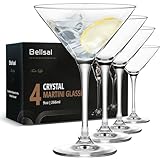 Bellsal Martini Glasses Set of 4, 9oz Elegant Martini Glass with Stem, Hand Blown Crystal Martini Glasses, Large Martini Glasses for Home Bar Cocktail Margarita Cosmopolitan Manhattan, Clear