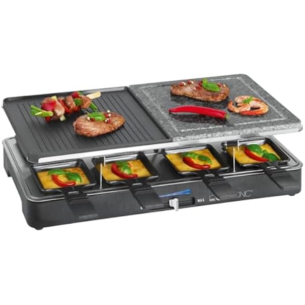 Clatronic RG 3518 Grill Raclette z Gorącym Kamieniem do grillowania i Opiekania z Dwustronna Płytą, Czarny