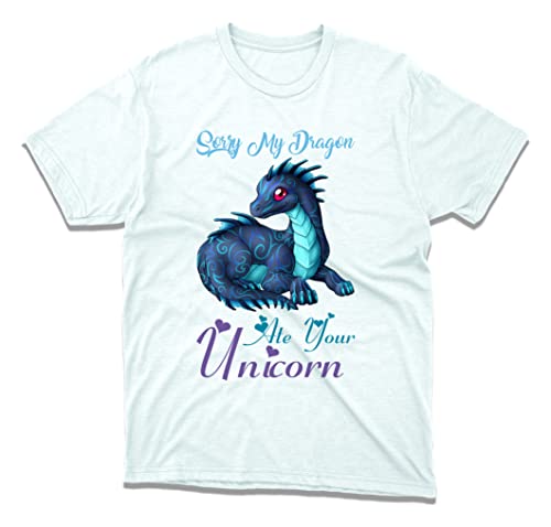 Dragon Lovers Unicorn T-Shirt Sorry My Dragon Ate Your Unicorn Funny Unicorn Birthday Party Dragon Lovers Xmas Birthday Gift Unisex Tee Top (White, 4XL)