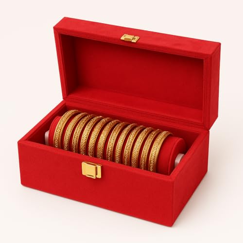 Image of DigiRake Bangle Organizer Box - Travel Friendly Jewellery Case for Women, Red Velvet Bangle Storage for Women & Bridal Gifting