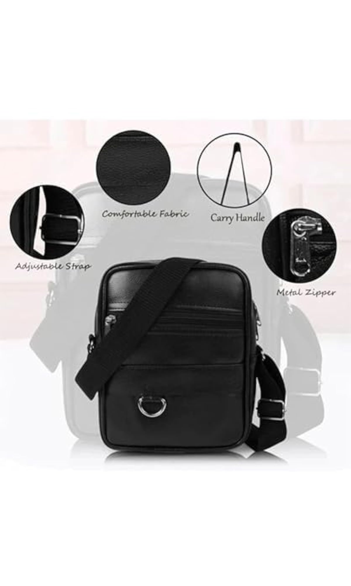 Black Leather Crossbody Shoulder Bag for Men & Women